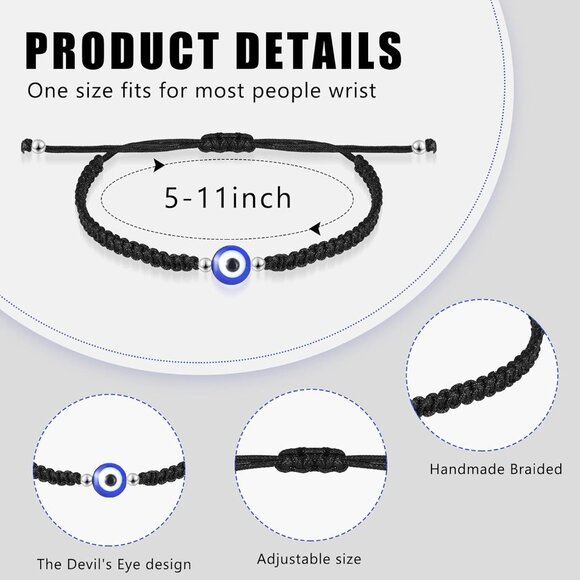 Black Alloy Nylon Evil Eye Bracelets 50 pcs Adjustable Lucky Gift - Picture 4 of 6